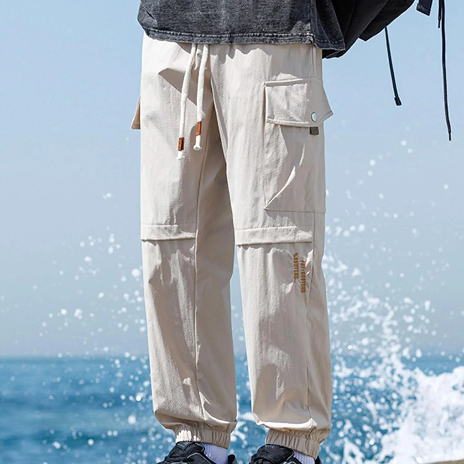 Outdoor Hiking Pants for Men Plus Size Solid Loose Fit Trouser Casual Fashion Elastic Waist Comfy Pant with Pockets