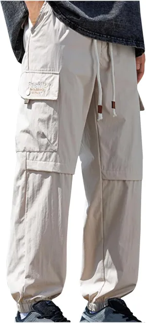 Outdoor Hiking Pants for Men Plus Size Solid Loose Fit Trouser Casual Fashion Elastic Waist Comfy Pant with Pockets