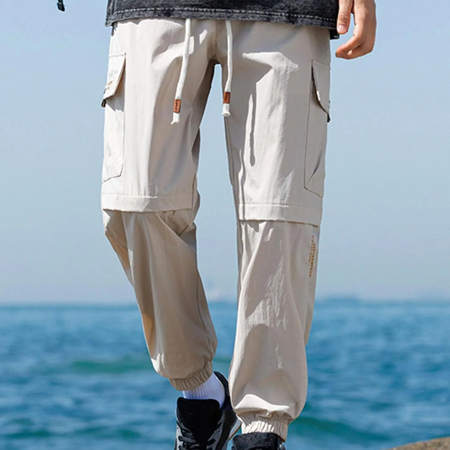 Outdoor Hiking Pants for Men Plus Size Solid Loose Fit Trouser Casual Fashion Elastic Waist Comfy Pant with Pockets