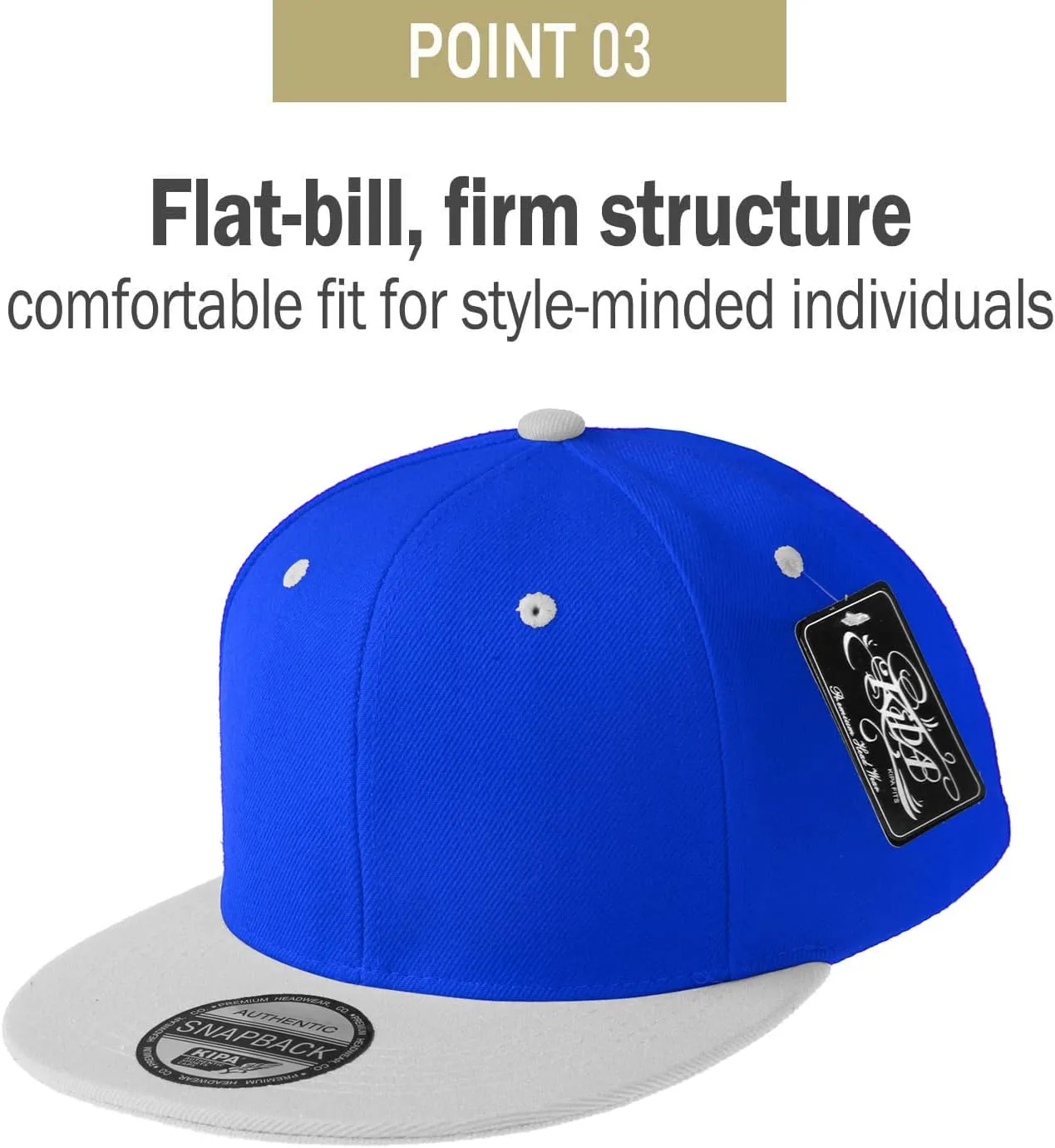 PLAIN GEAR Classic Flat Bill Hats for Men & Women Snapback Brim Hat - Blank Snap Back Two-Tone Color with Snap Closure