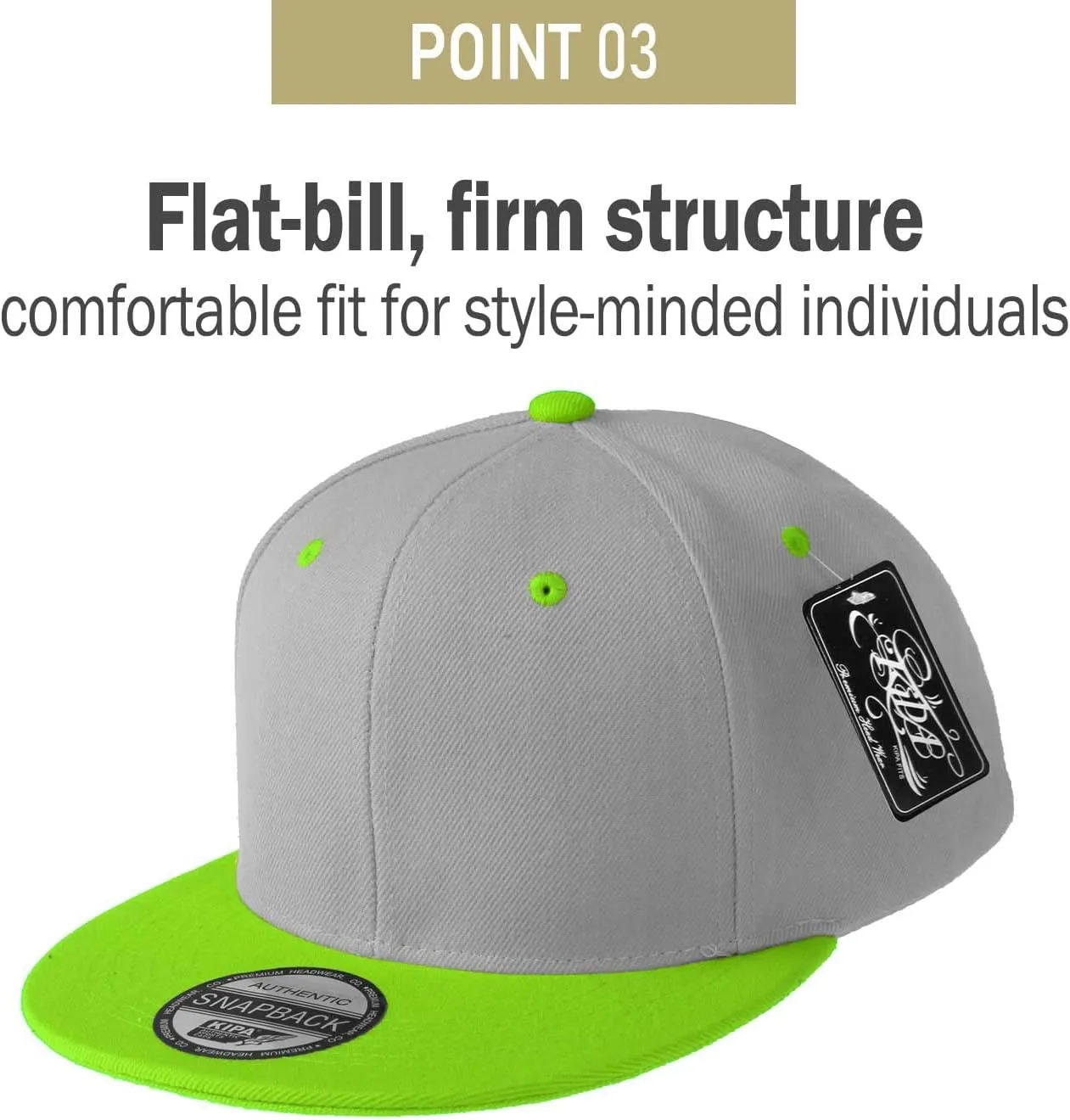 PLAIN GEAR Classic Flat Bill Hats for Men & Women Snapback Brim Hat - Blank Snap Back Two-Tone Color with Snap Closure