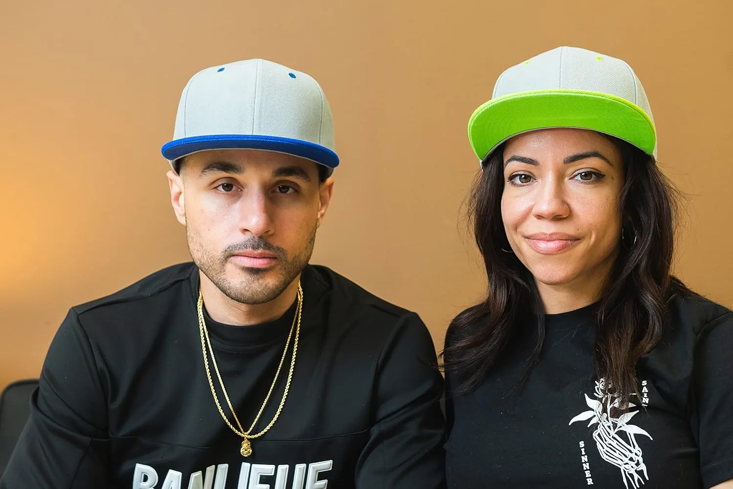 PLAIN GEAR Classic Flat Bill Hats for Men & Women Snapback Brim Hat - Blank Snap Back Two-Tone Color with Snap Closure