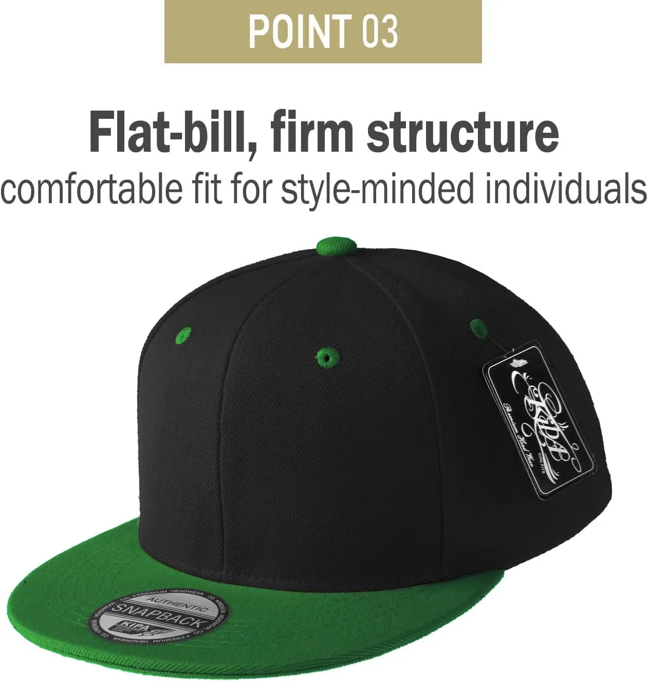 PLAIN GEAR Classic Flat Bill Hats for Men & Women Snapback Brim Hat - Blank Snap Back Two-Tone Color with Snap Closure