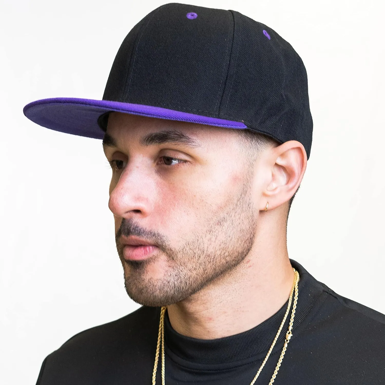 PLAIN GEAR Classic Flat Bill Hats for Men & Women Snapback Brim Hat - Blank Snap Back Two-Tone Color with Snap Closure