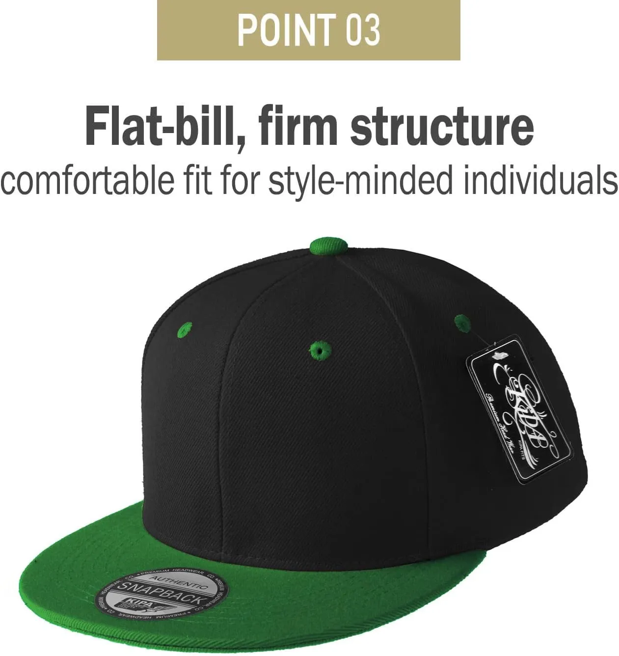 PLAIN GEAR Classic Flat Bill Hats for Men & Women Snapback Brim Hat - Blank Snap Back Two-Tone Color with Snap Closure