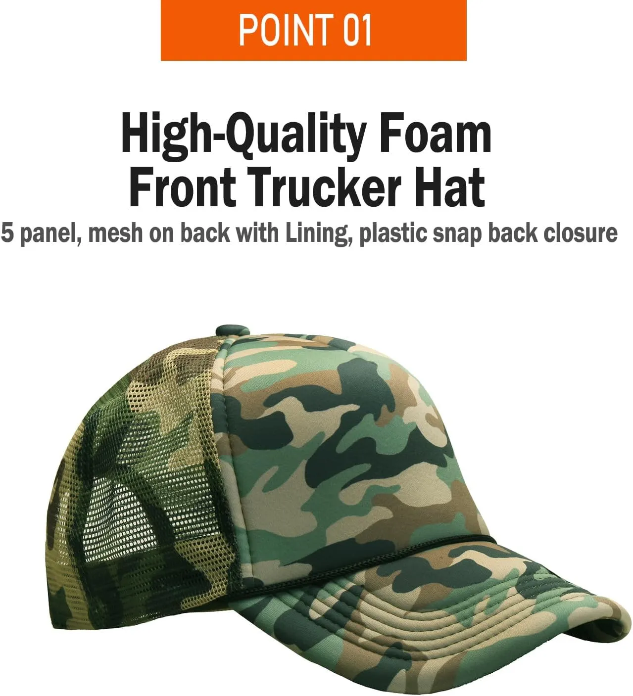 PLAIN GEAR Foam(Sponge) Front Mesh Back 5 Panel Trucker Hat, Adjustable, Light Weight Snapback Cap Solid/Two Tone