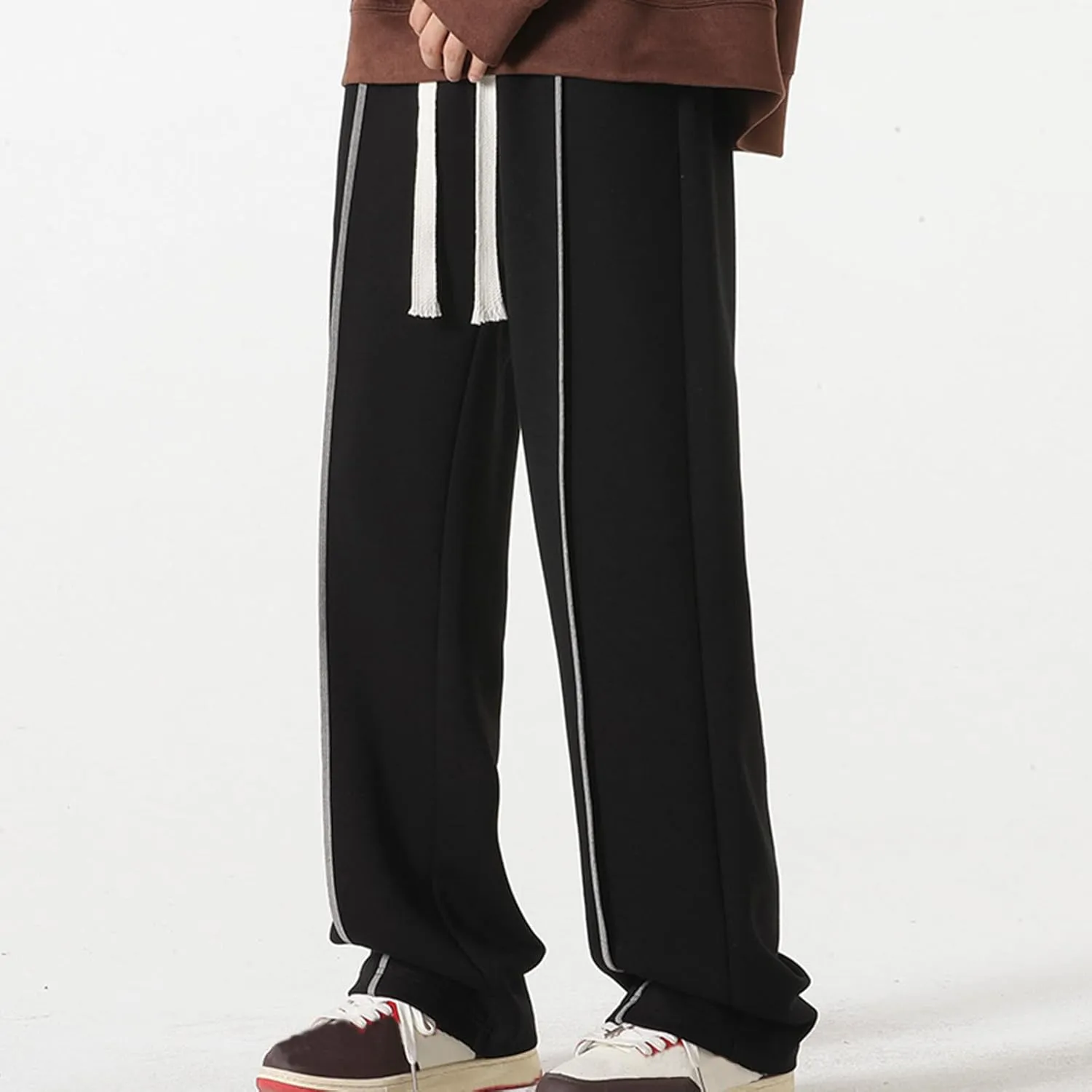 Plus Size Hip Hop Track Pants for Men Elastic Waist Drawstring Trouser with Pockets Casual Fashion Loose Sport Pant