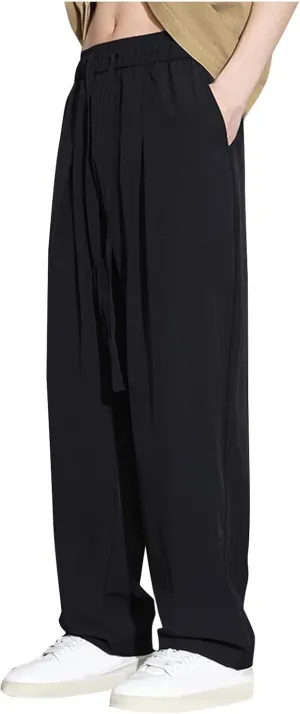 Plus Size Pants for Men Elastic Waist Drawstring Straight Leg Lounge Pant Casual Solid Loose Trousers with Pockets