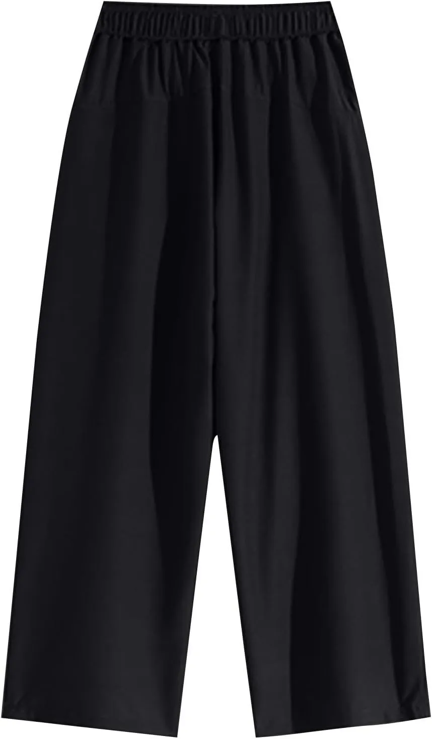Plus Size Pants for Men Elastic Waist Drawstring Straight Leg Lounge Pant Casual Solid Loose Trousers with Pockets