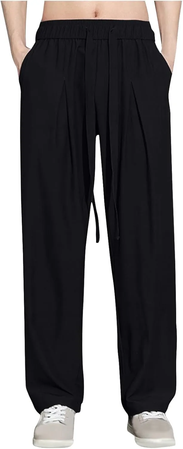 Plus Size Pants for Men Elastic Waist Drawstring Straight Leg Lounge Pant Casual Solid Loose Trousers with Pockets