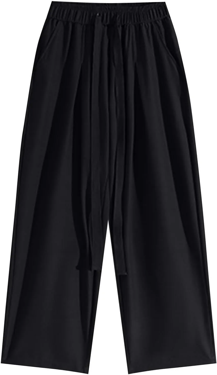 Plus Size Pants for Men Elastic Waist Drawstring Straight Leg Lounge Pant Casual Solid Loose Trousers with Pockets