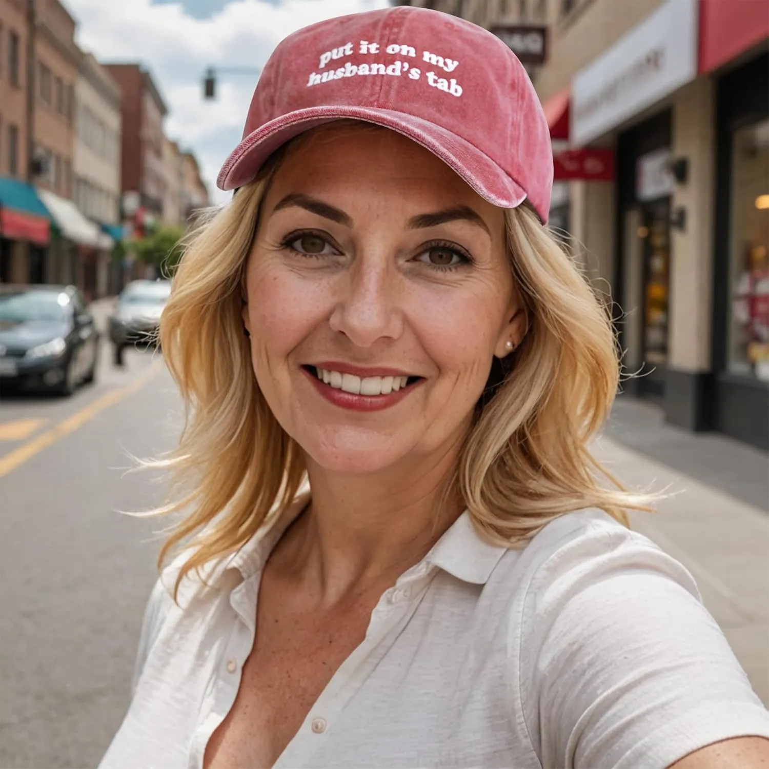 Put It on My Husbands Tab Hat, Funny Vintage Trucker Hats Adjustable Cap for Men Women Classic Baseball Cap