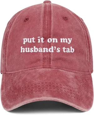 Put It on My Husbands Tab Hat, Funny Vintage Trucker Hats Adjustable Cap for Men Women Classic Baseball Cap