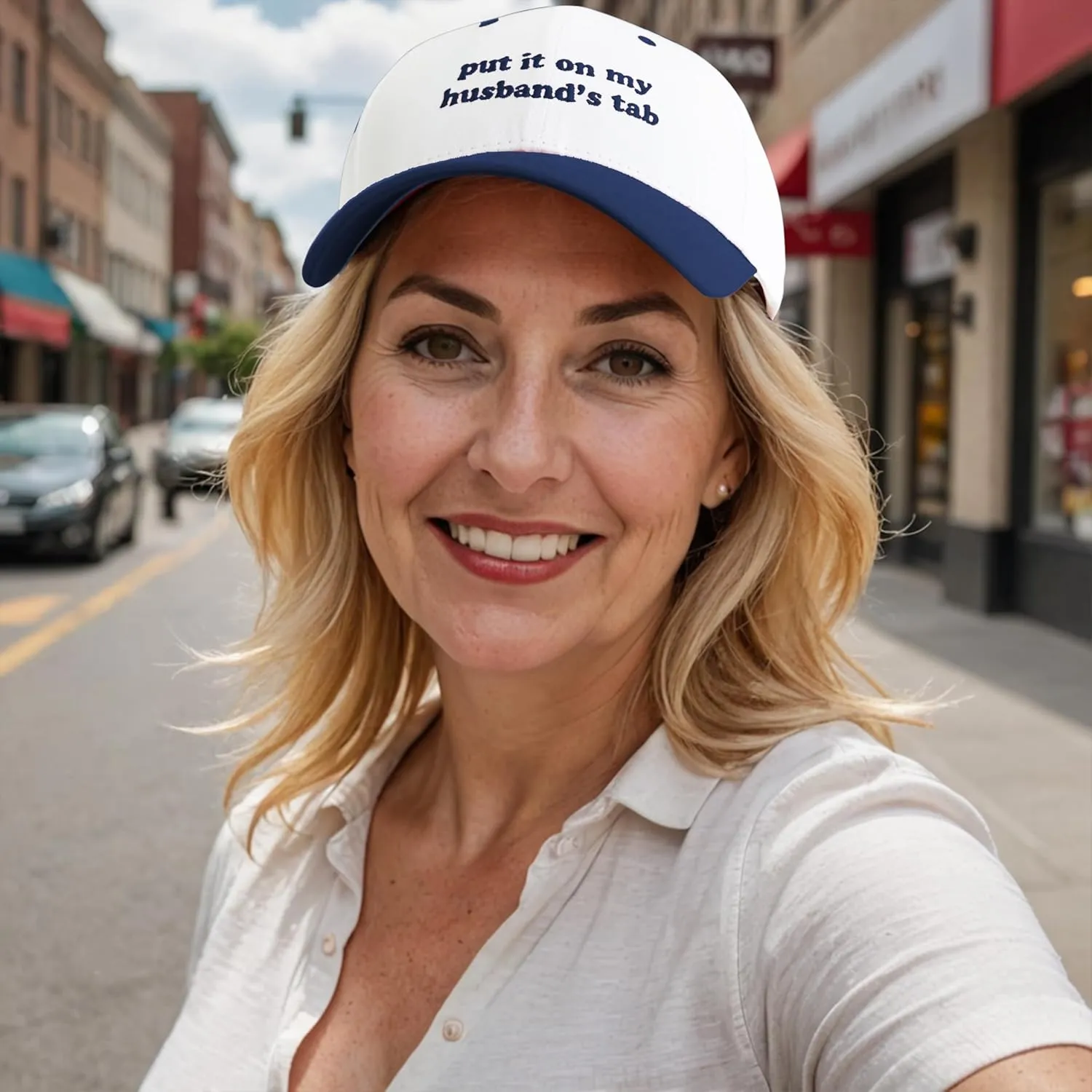 Put It on My Husbands Tab Hat, Funny Vintage Trucker Hats Adjustable Cap for Men Women Classic Baseball Cap