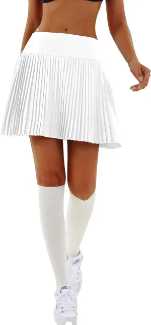 Redqenting Pleated Tennis Skirts with Inner Shorts High Waist Golf Skorts for Women with Pockets Athletic Skorts Mid-Length