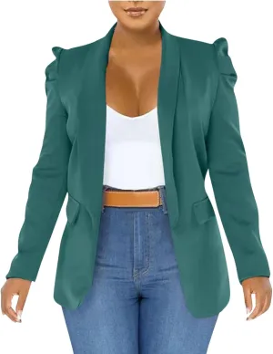 Ruched Blazer for Womens Notch Lapel Casual Work Suits Top Fashion Solid Color Long Sleeve Blazer Jacket