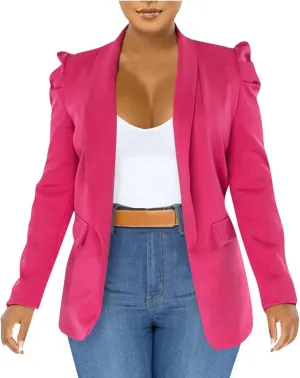 Ruched Blazer for Womens Notch Lapel Casual Work Suits Top Fashion Solid Color Long Sleeve Blazer Jacket