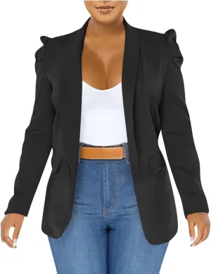 Ruched Blazer for Womens Notch Lapel Casual Work Suits Top Fashion Solid Color Long Sleeve Blazer Jacket