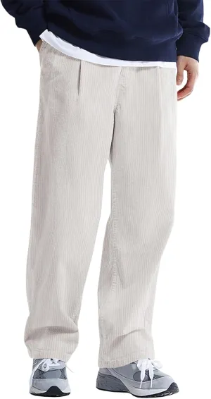 Runcati Mens Casual Corduroy Pants Elastic Waist Straight Leg Slacks Drawstring Loose Fit Trousers