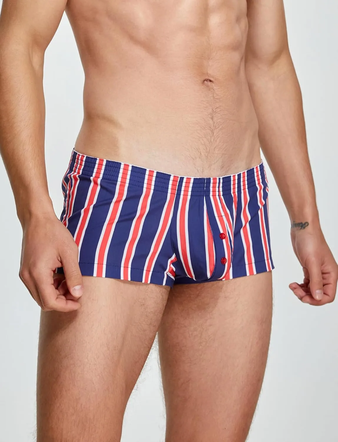 SEAUR Men's Cotton Low Rise Boxer Shorts Plaid Stripe Printed Underwear Pouch Trunks Comfortable Pajamas Shorts