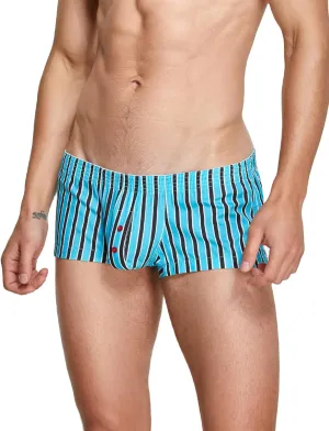 SEAUR Men's Cotton Low Rise Boxer Shorts Plaid Stripe Printed Underwear Pouch Trunks Comfortable Pajamas Shorts