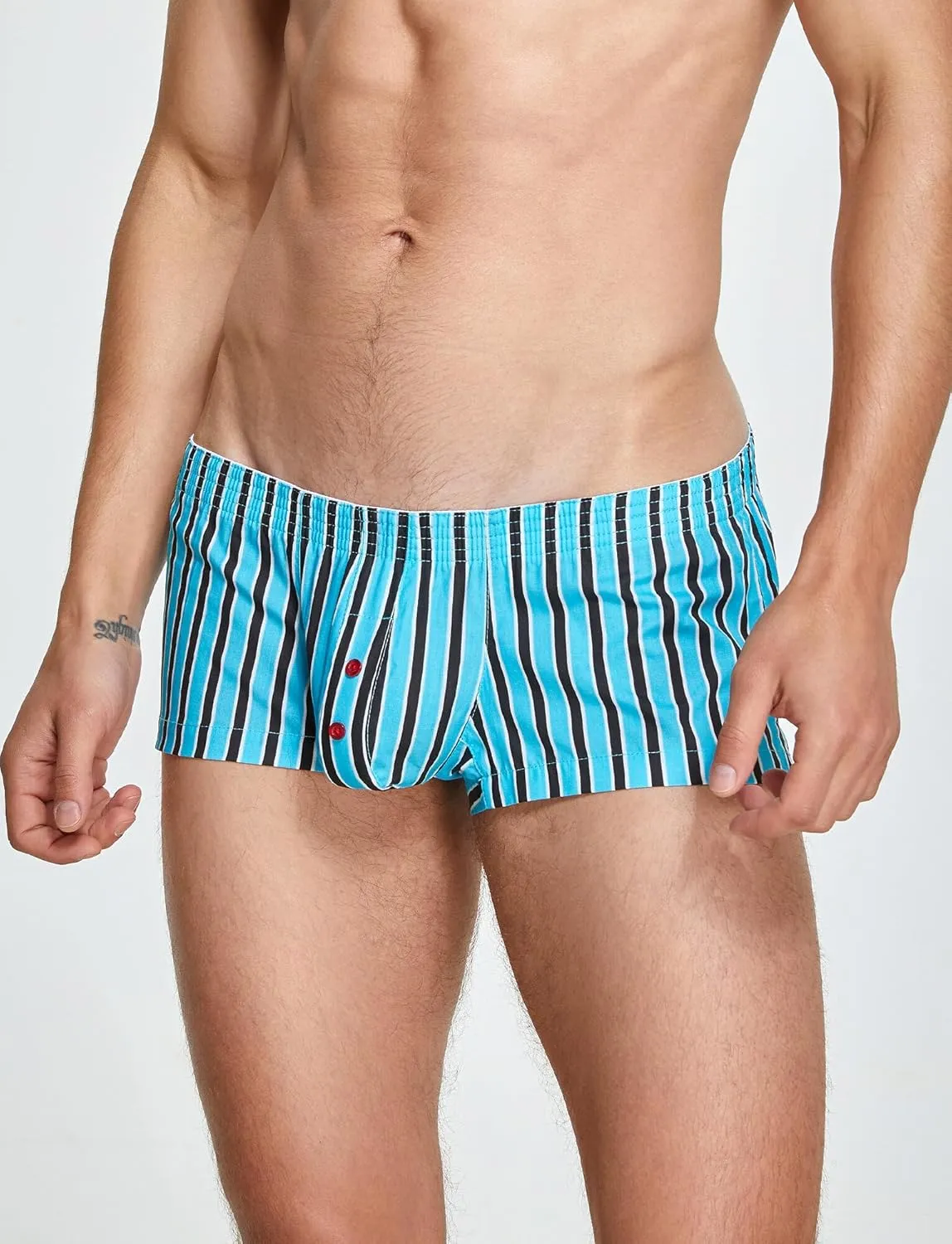 SEAUR Men's Cotton Low Rise Boxer Shorts Plaid Stripe Printed Underwear Pouch Trunks Comfortable Pajamas Shorts