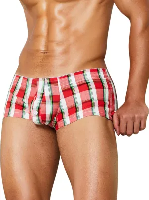 SEAUR Men's Cotton Low Rise Boxer Shorts Plaid Stripe Printed Underwear Pouch Trunks Comfortable Pajamas Shorts