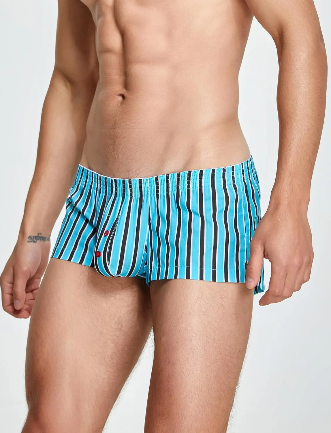 SEAUR Men's Cotton Low Rise Boxer Shorts Plaid Stripe Printed Underwear Pouch Trunks Comfortable Pajamas Shorts