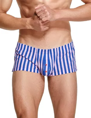 SEAUR Men's Cotton Low Rise Boxer Shorts Plaid Stripe Printed Underwear Pouch Trunks Comfortable Pajamas Shorts