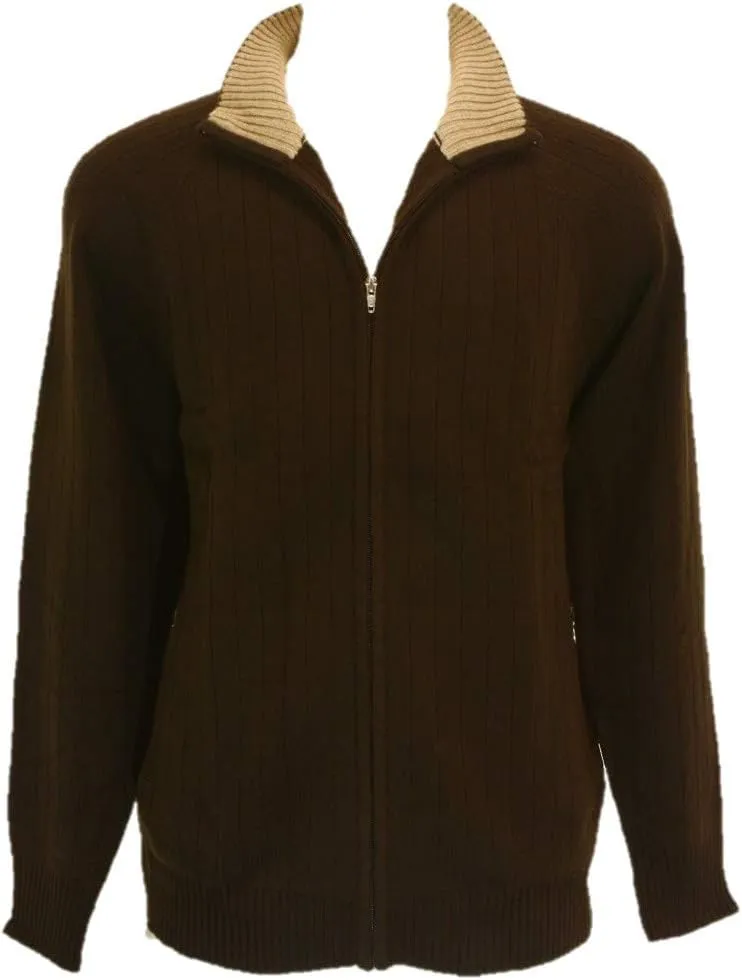 Shephe 4 Ply Men's Cardigan Cashmere Sweater Full Zip Closure Bi-Color Collar