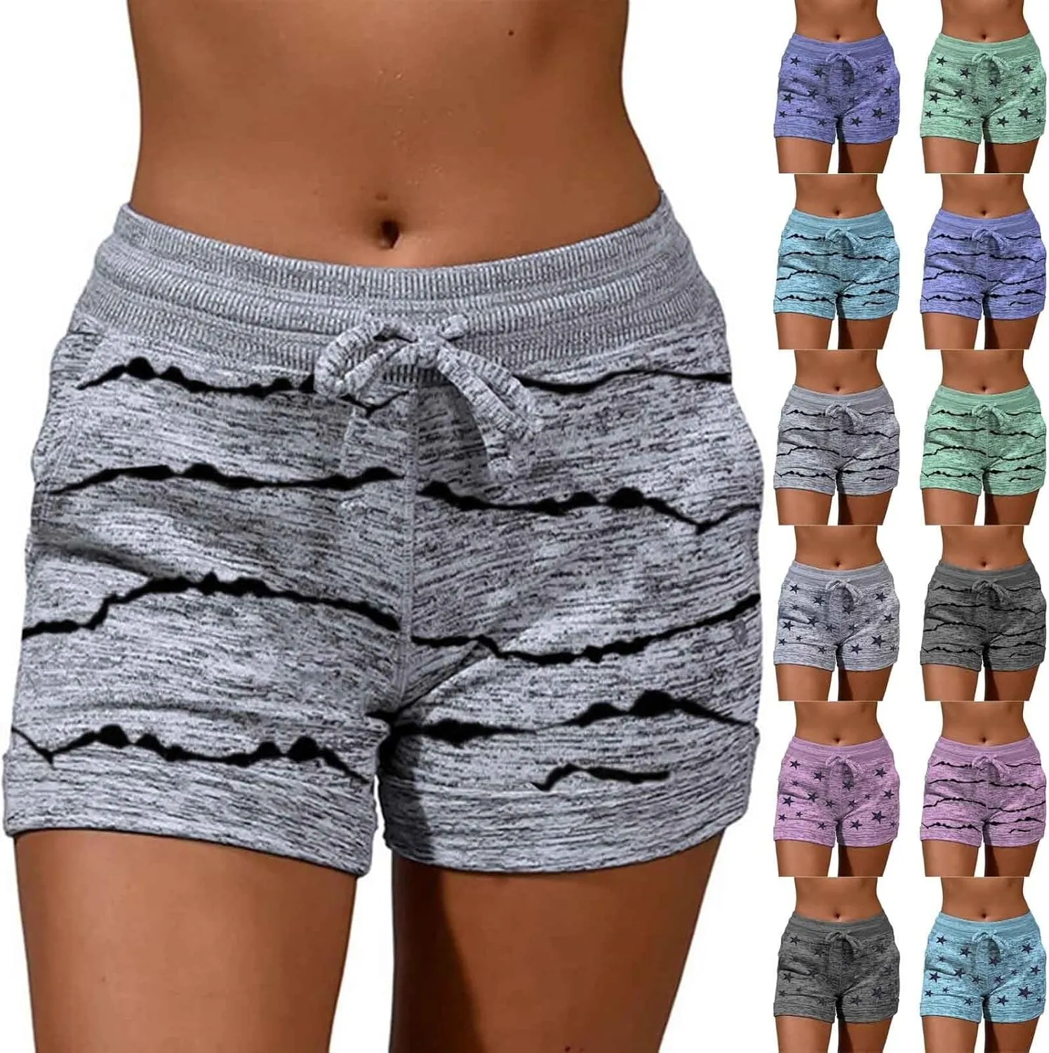 Shorts for Women Trendy Drawstring Elastic High Waist Sport Printed Butt Lifting Up Casual Loose Fit Sweatpant