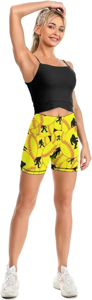 Softball Sasquatch Bigfoot Women's Yoga Shorts for Sports Biker Yoga Workout Running High Waisted