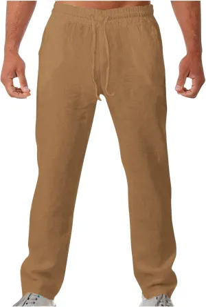 Soyumi Mens Casual Pants Elastic Waist Drawstring Chino Pants Tapered Cotton Twill Trousers with Pockets