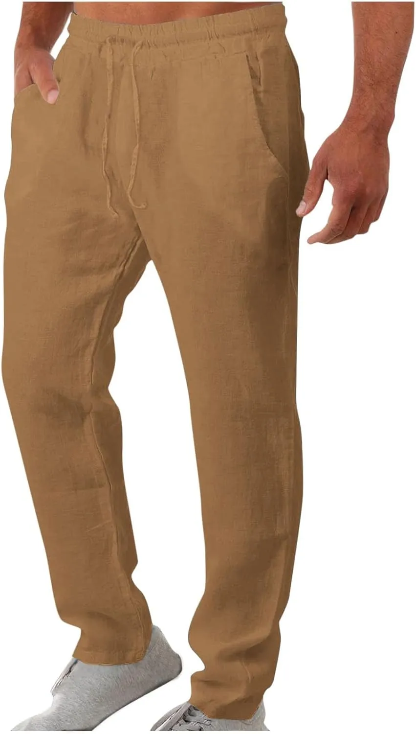 Soyumi Mens Casual Pants Elastic Waist Drawstring Chino Pants Tapered Cotton Twill Trousers with Pockets