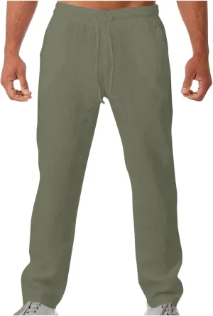 Soyumi Mens Casual Pants Elastic Waist Drawstring Chino Pants Tapered Cotton Twill Trousers with Pockets
