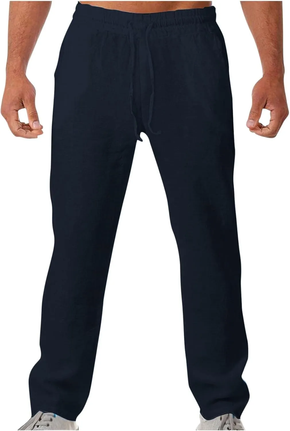 Soyumi Mens Casual Pants Elastic Waist Drawstring Chino Pants Tapered Cotton Twill Trousers with Pockets