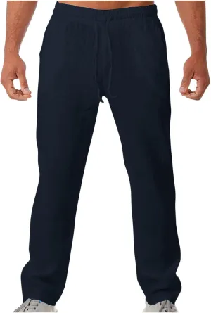 Soyumi Mens Casual Pants Elastic Waist Drawstring Chino Pants Tapered Cotton Twill Trousers with Pockets