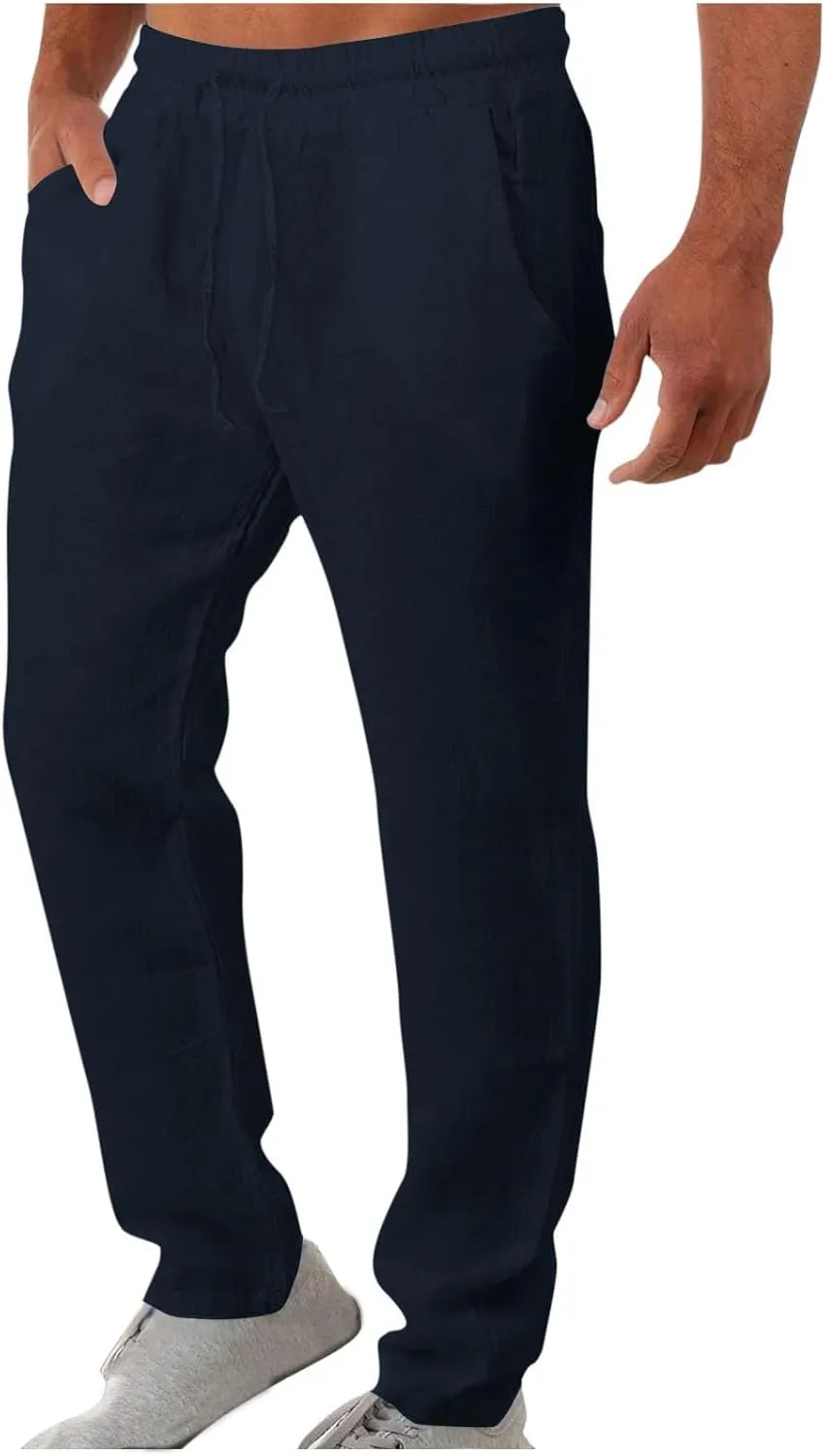 Soyumi Mens Casual Pants Elastic Waist Drawstring Chino Pants Tapered Cotton Twill Trousers with Pockets