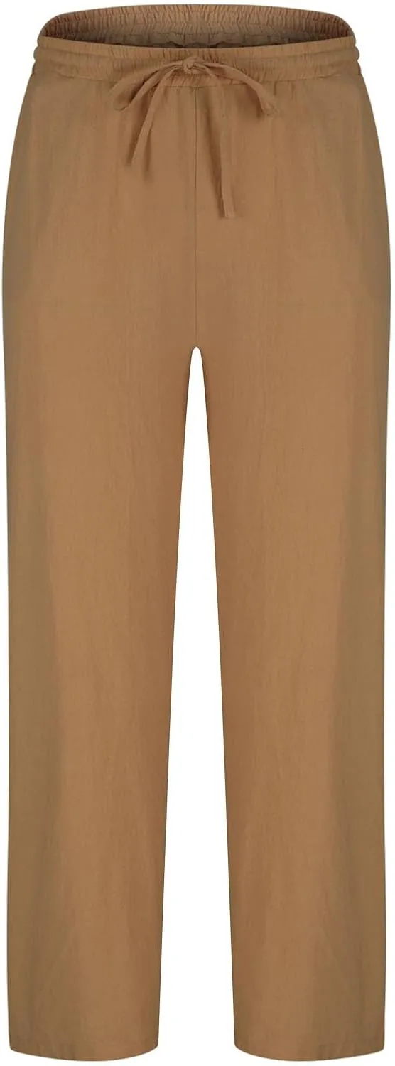 Soyumi Mens Casual Pants Elastic Waist Drawstring Chino Pants Tapered Cotton Twill Trousers with Pockets