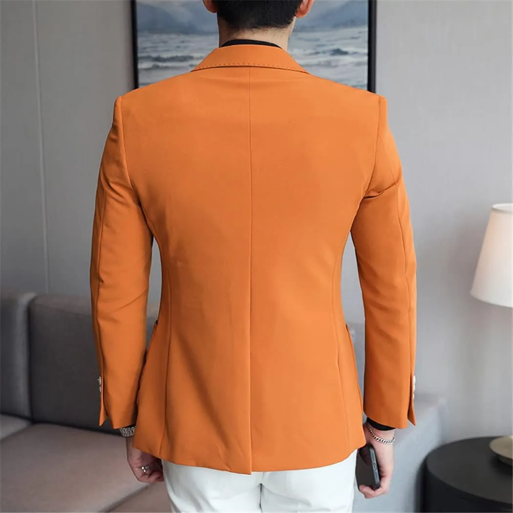 Spring Orange Blazers for Men Slim Fit Groom Wedding Suit Jacket Classic Plus Size Casual Suit Jacket