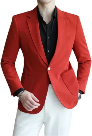 Spring Orange Blazers for Men Slim Fit Groom Wedding Suit Jacket Classic Plus Size Casual Suit Jacket