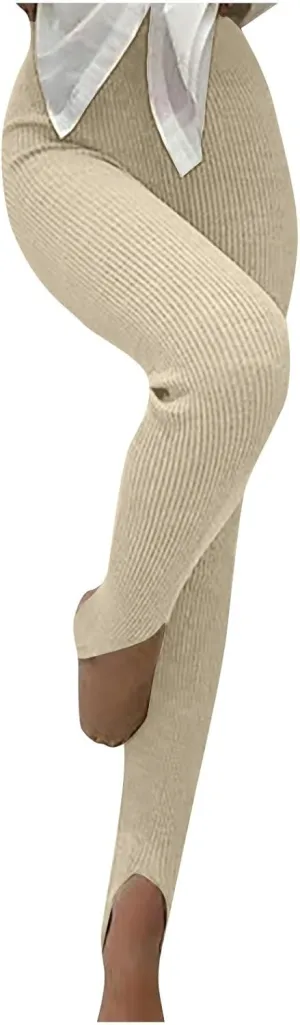 Stirrup Leggings for Women Stretch Slim Fit High Waisted Yoga Pants Tummy Control Texture Athletic Workout Tight Pants