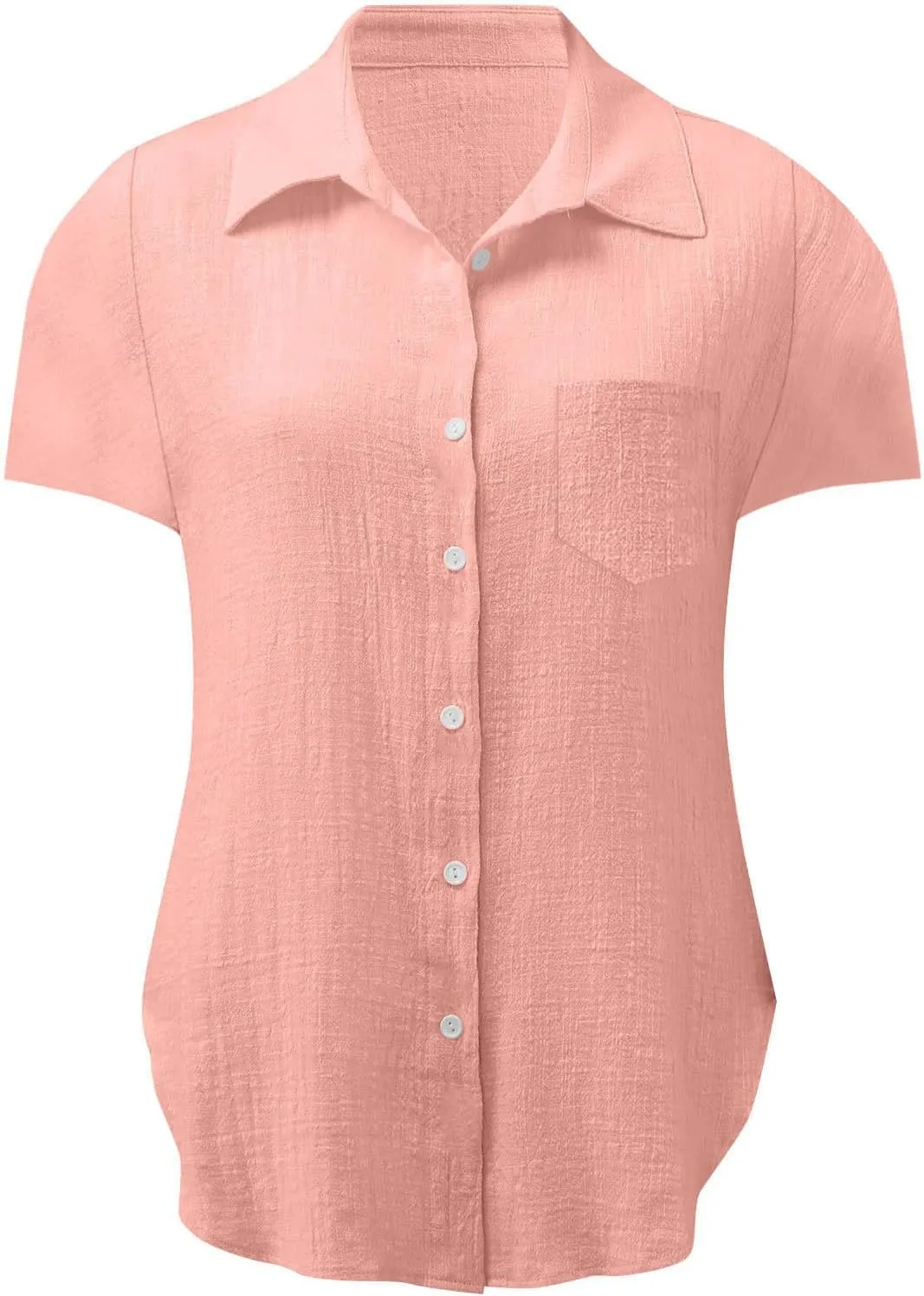 Summer Fashion Solid Color Short Sleeve Shirts for Women Casual Lapel Button Down Tops with Pockets Office Blouses