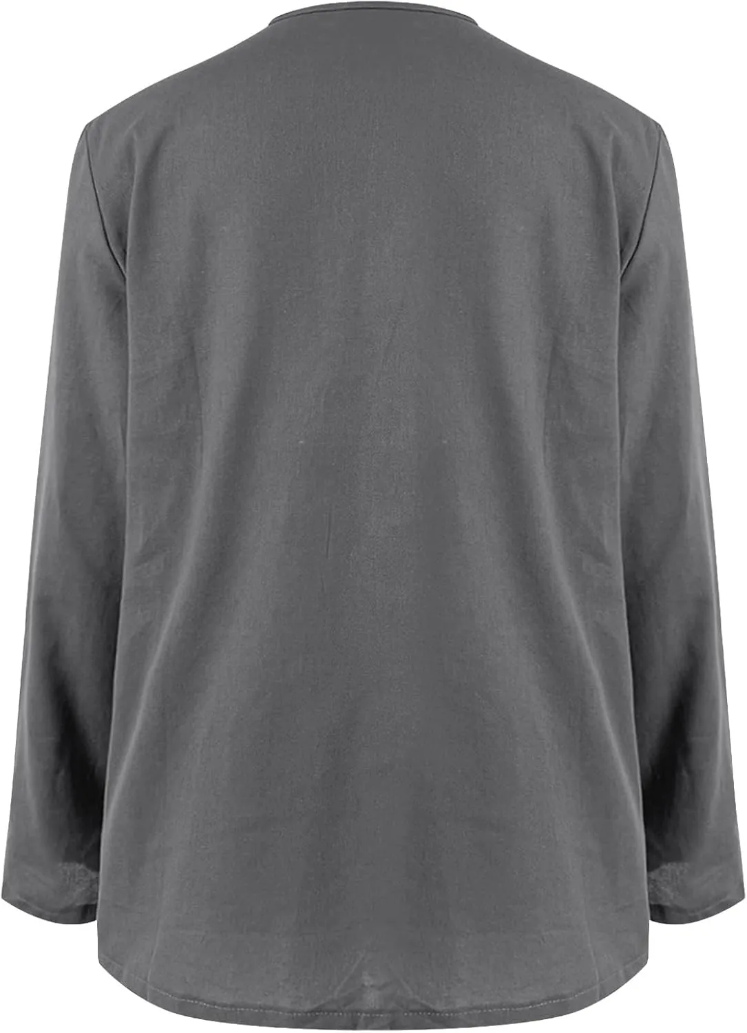 Summer Women's Fashion V Neck Long Sleeve Solid Color Shirts Casual Comfy Ventilate Loose Cotton Linen Tops 2025