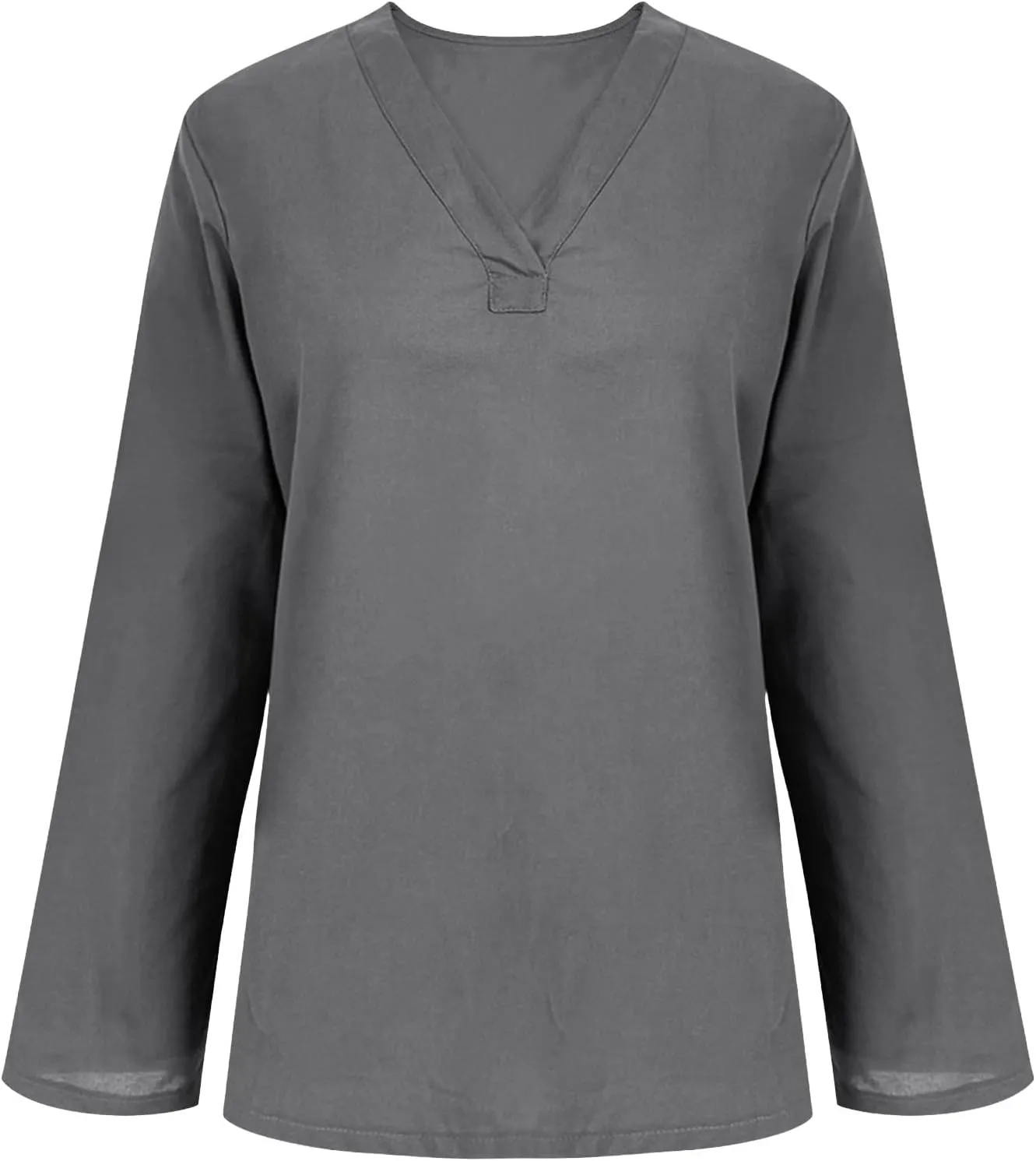 Summer Women's Fashion V Neck Long Sleeve Solid Color Shirts Casual Comfy Ventilate Loose Cotton Linen Tops 2025