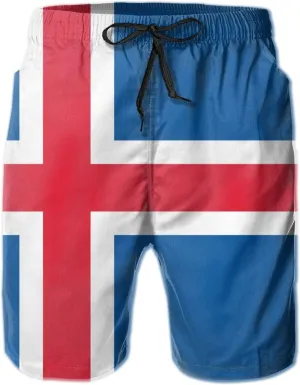 Swim Shorts Mens Beach Shorts Flag of Iceland 3D Printed Swim Trunks Quick Dry Surf Bathing Suit