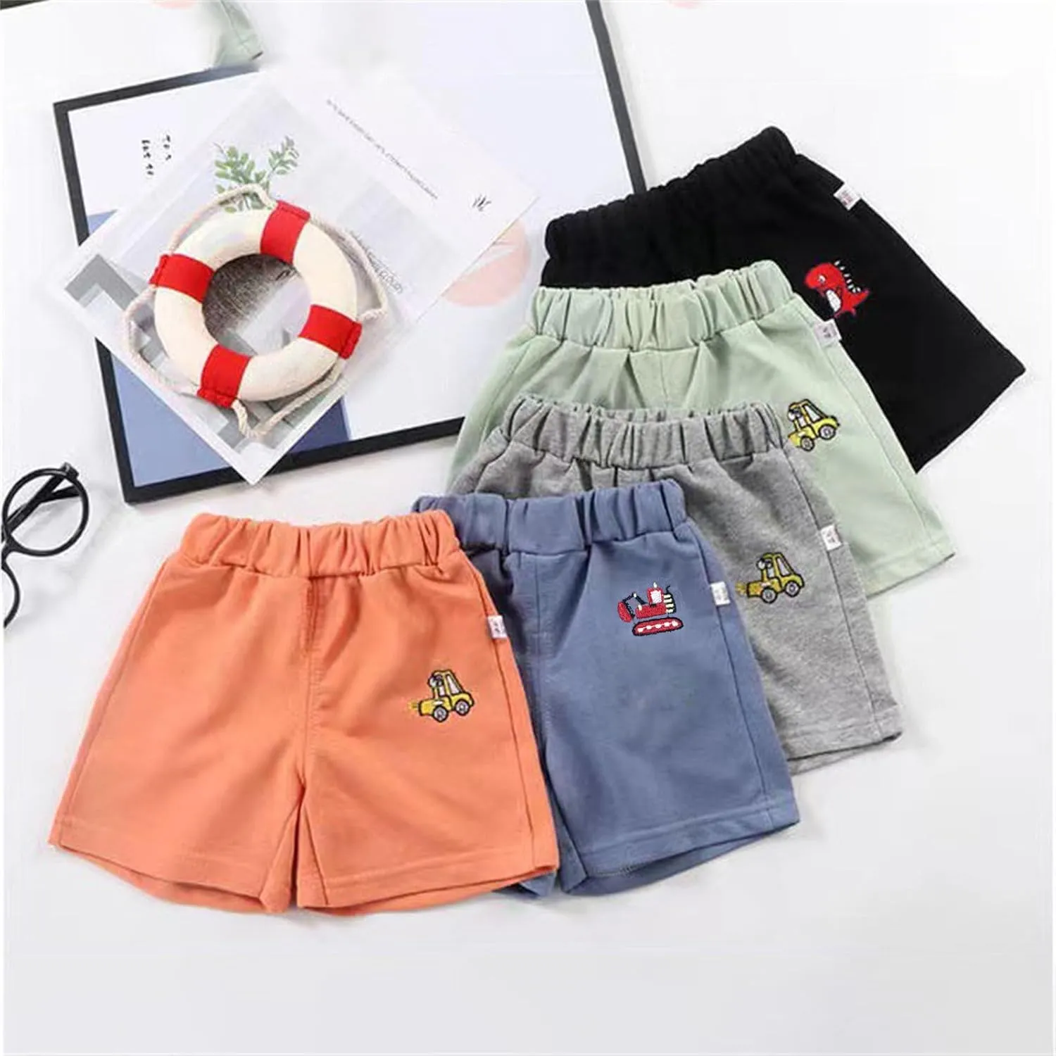 Toddler Boys Jogger Shorts Summer Athletic Short Sweat Pants Cute Dinosaur Printed Pull on Shorts for Boy Girl
