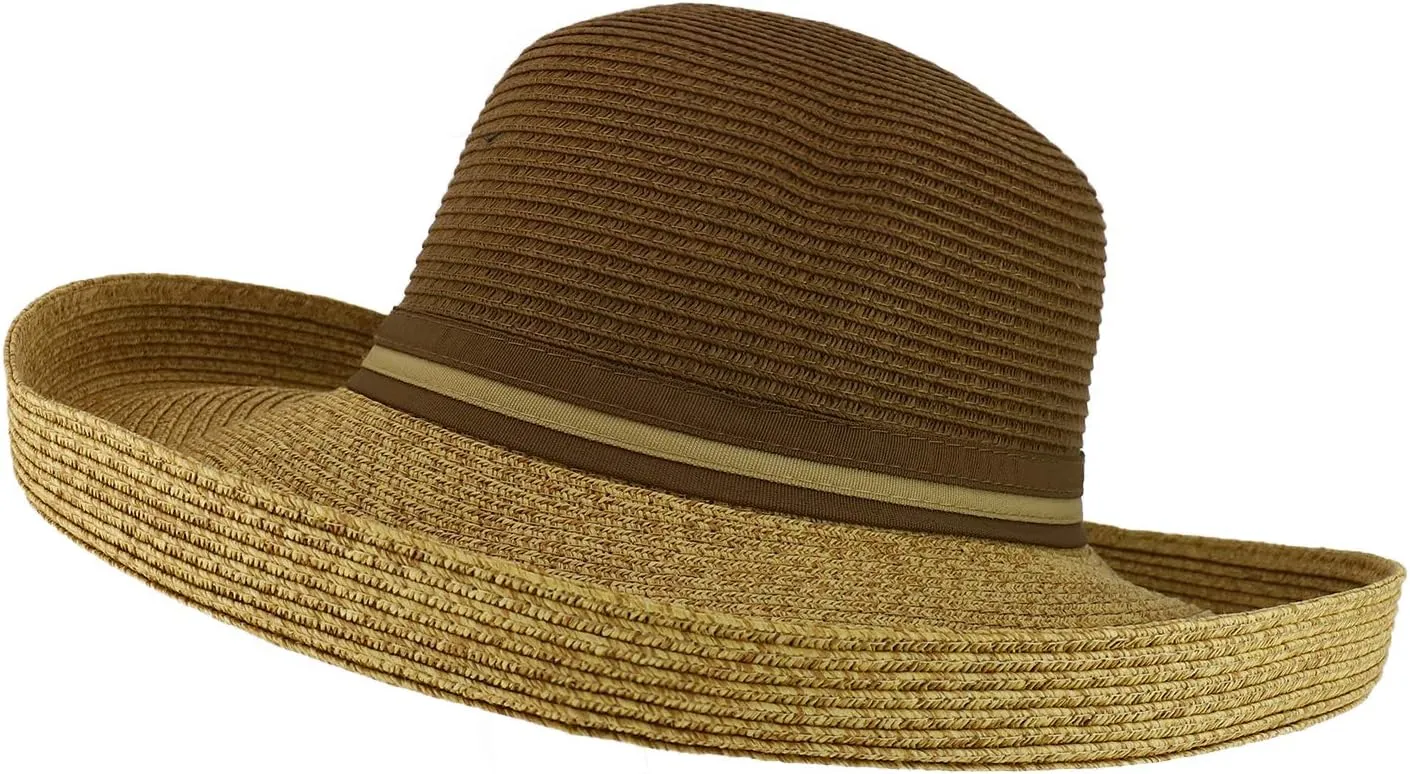 Trendy Apparel Shop UPF 50  Women's Kettle Tweed Brim Paper Braid Sun Hat