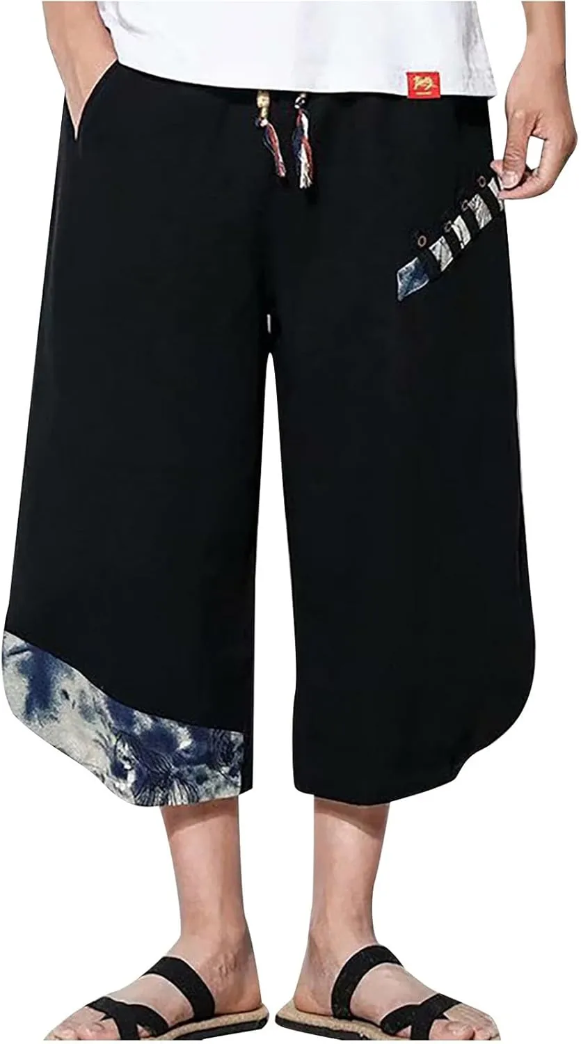 Trousers Pants for Mens Fall Summer Loose Fit Happy Casual Capri Pleated Straight Leg Elastic Waist Plain Long Leg Trousers Pants Man 2025 Clothing 4XL