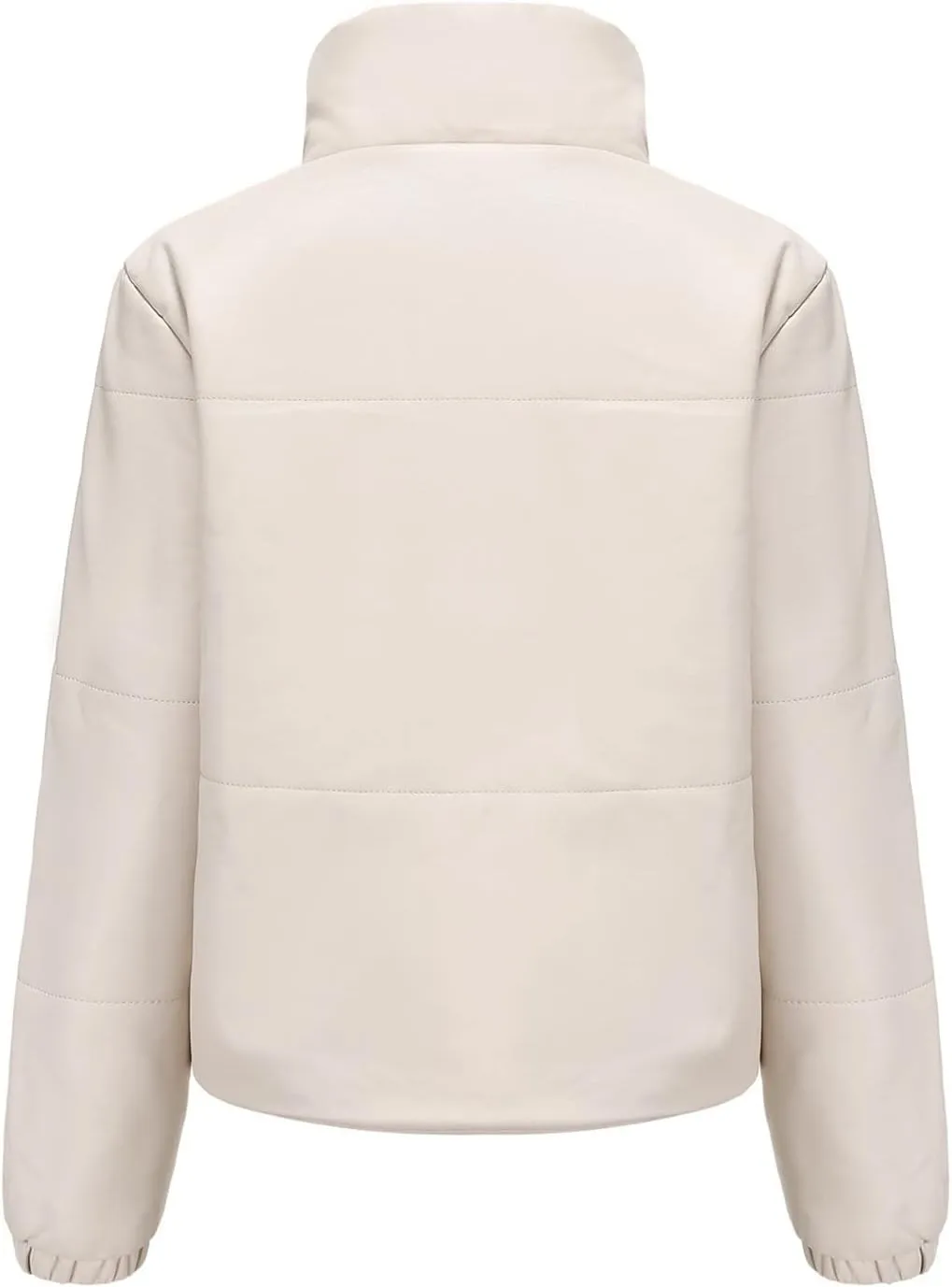 tuduoms Women's Winter Faux Leather Puffer Jacket Warm Stand Collar Padded Down Coat Long Sleeve Cropped Quilted Parka Jacket